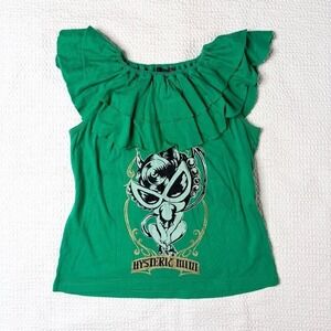 Hysteric Glamour graphic ruffle neckline top